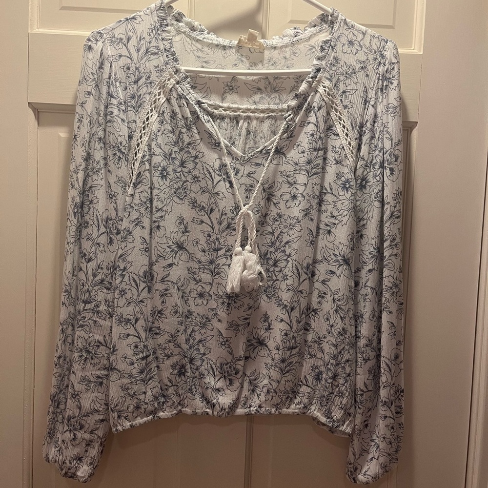 Cute white and blue print shirt